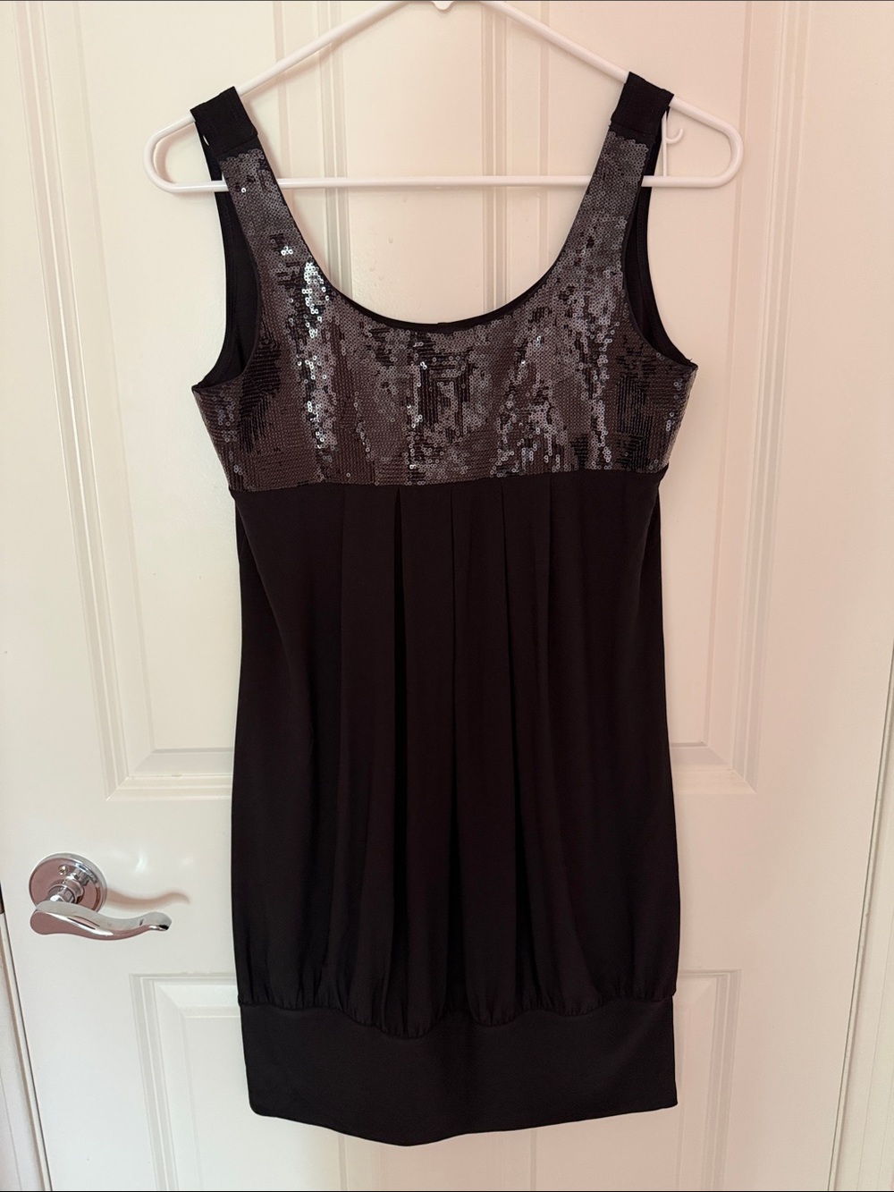 Finesse Black Sequin-Trim Tank Slip Dress